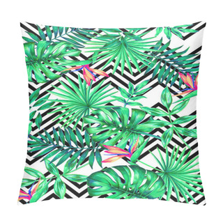 Personality  Seamless Bright Hand Painted In Watercolor Tropical Foliage Pattern Pillow Covers