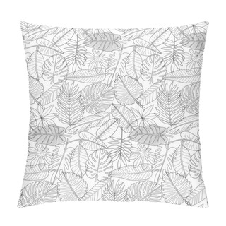 Personality  Leaves Of Tropical Plants Black And White Outline Seamless Pattern Pillow Covers
