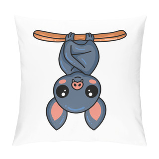 Personality  Vector Illustration Of Cute Little Bat Cartoon Hanging On Tree Pillow Covers