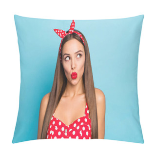 Personality  Close-up Portrait Of Her She Nice-looking Attractive Naughty Lovable Dreamy Glamorous Straight-haired Girl Sending Air Kiss Flirting Isolated Over Bright Vivid Shine Vibrant Blue Color Background Pillow Covers