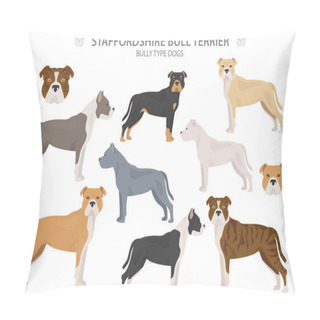 Personality  Pit Bull Type Dogs. Staffordshire Bull Terrier. Different Variaties Of Coat Color Bully Dogs Set.  Vector Illustration Pillow Covers