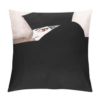 Personality  Illustration Of A Sexy Woman With Big Eye And Fancy Dress, In Comics Style. Ink Drawing. Pillow Covers