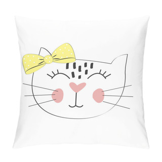 Personality  Fashion Portrait Of Hipster Cat In Hearts Glasses Isolated On White. Pillow Covers