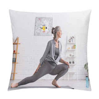 Personality  Side View Of Flexible Middle Aged Woman Practicing Yoga On Mat  Pillow Covers