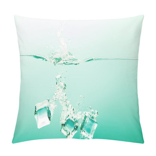 Personality  Transparent Pure Water With Splash, Ice Cubes And Bubbles On Green Background Pillow Covers