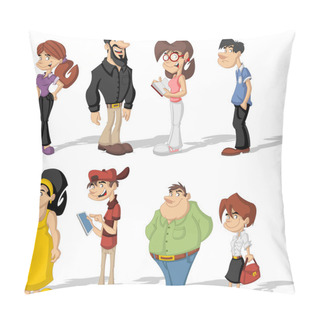 Personality  Group Of Cute Happy Cartoon People Pillow Covers
