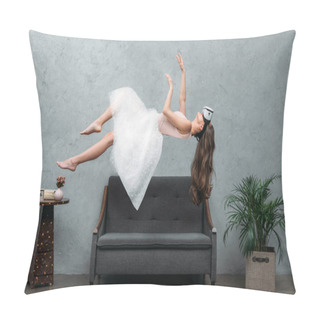 Personality  Beautiful  Barefoot Girl In Virtual Reality Headset Levitating Above Couch Pillow Covers