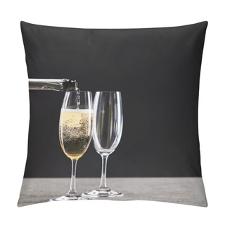 Personality  Champagne Pouring From Bottle Into Glasses For Celebrating Christmas On Black Pillow Covers