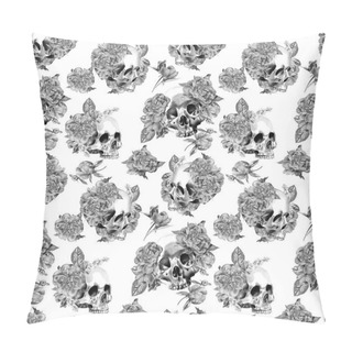 Personality  Seamless Watercolor Skull WIth Peonies Pattern Pillow Covers