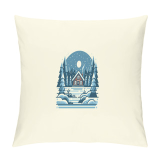 Personality  Home On Forest Snow Vector Illustration Flat Design Pillow Covers