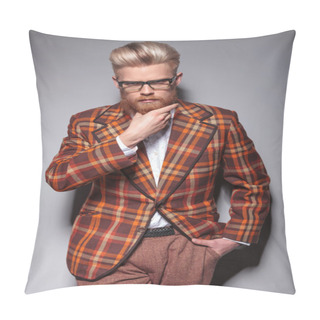 Personality  Dramatic Fashion Man Playing With His Beard  Pillow Covers