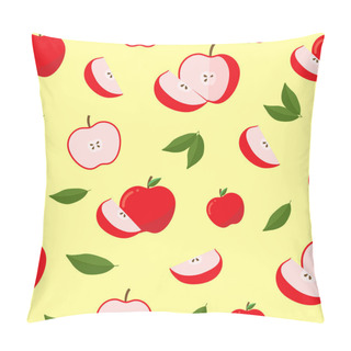 Personality  Seamless Pattern With Red And Green Apple And Leaves On Yellow Background. Pillow Covers