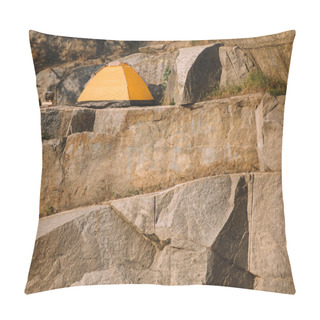Personality  Scenic View Of Tourist Tent On Rocky Cliff During Daytime Pillow Covers