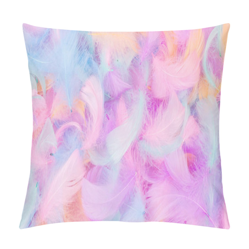 Personality  Colorful Feather Background, Top View.  Pillow Covers