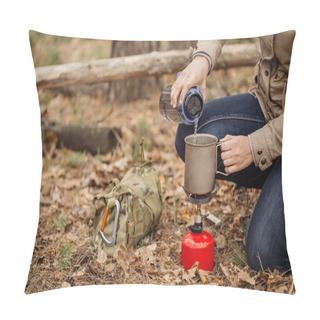 Personality  Woman Pours Water From A Bottle Into A Mug Pillow Covers