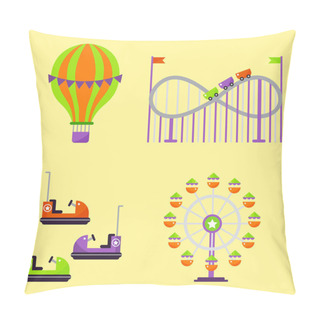 Personality  Carousels Amusement Attraction Park Side-show Kids Outdoor Entertainment Construction Vector Illustration. Pillow Covers