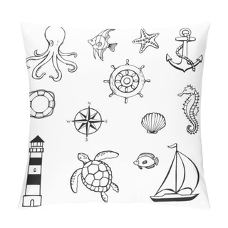 Personality  Sea Or Ocean Underwater Life With Different Animals And Marine Objects. Concept Elements. Vector Illustration In Hand Drawn Style. Pillow Covers