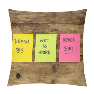 Personality  New Year's Resolution And Goals Written On Colorful Post Its Memo Notes Of Dreams Wishes And Trendy Lettering For Happy Life And Self Management Motivation Concept On Vintage Wooden Background. Pillow Covers