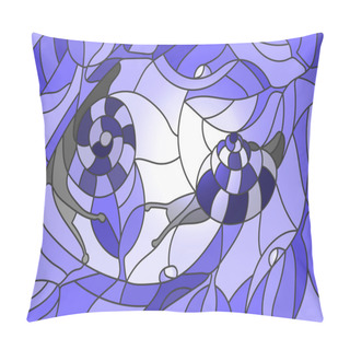Personality  Stained Glass Illustration Of A Snail On A Branch Against The Sky And The Sun In Blue Tones Pillow Covers