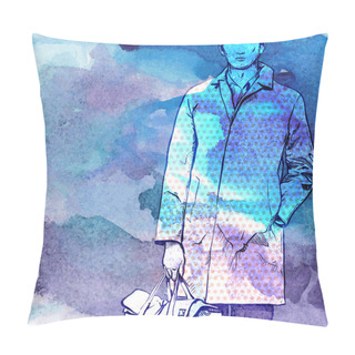 Personality  Stylish Guy In Sketch Style Pillow Covers
