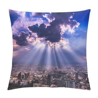 Personality  Rays Of Light Shining Through Dark Clouds City Pillow Covers