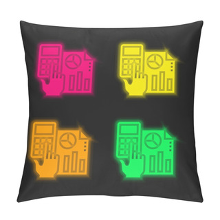 Personality  Accounting Four Color Glowing Neon Vector Icon Pillow Covers