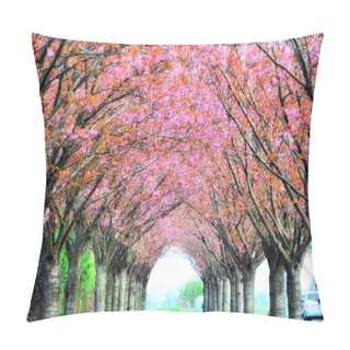 Personality  Flowering Cherry Trees Along A Road In The Spring Pillow Covers