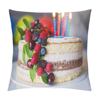 Personality  Homemade Kids Birthday Cake With Lots Of Fruits On Top, Cherries Pillow Covers