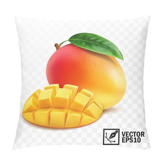 Personality   Whole And Pieces Mango Fruit With Leaf, 3D Realistic Isolated Vector, Editable Handmade Mesh Pillow Covers