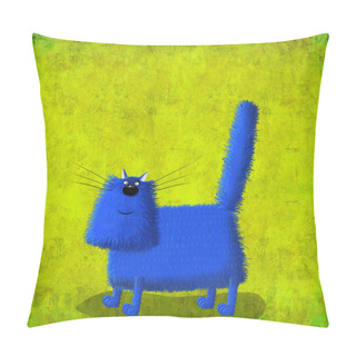 Personality  Blue Fluffy Cat On Pistachio Green Background  Pillow Covers