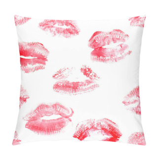 Personality  Hand Drawn Fashion Illustration Lipstick Kiss. Female Seamless Pattern With Red Lips. Romantic Background Pillow Covers