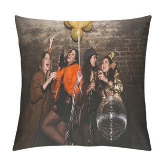 Personality  Group Of Girls Celebrating And Having Fun The Club.  Pillow Covers