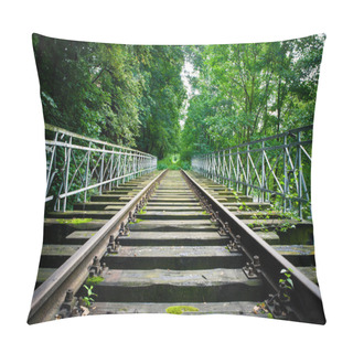 Personality  Dilapidated Train Track In Forest Pillow Covers
