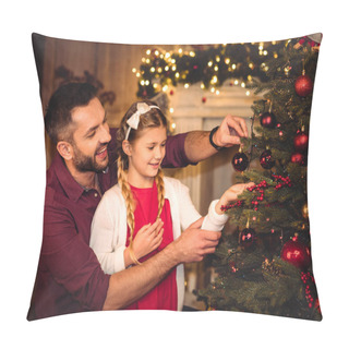 Personality  Father And Daughter Decorating Christmas Tree   Pillow Covers