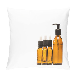 Personality  Bottles With Serum And Moisturizing Cosmetics Isolated On White  Pillow Covers