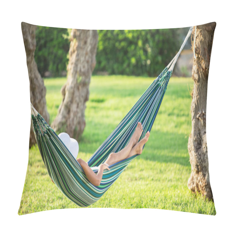 Personality  Relaxing in the hammock. Summer day. pillow covers