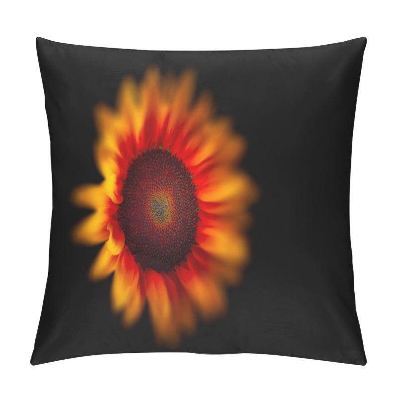Personality  surrealistic fire red glowing sunflower heart macro on black pillow covers