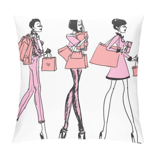 Personality  Girls With Shopping Bags Pillow Covers