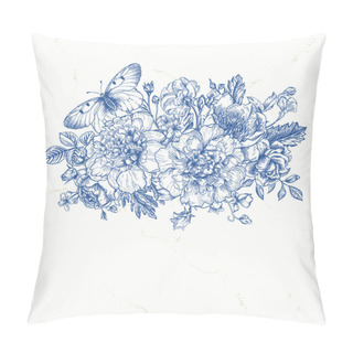 Personality  Bouquet Of Flowers And A Butterfly. Pillow Covers