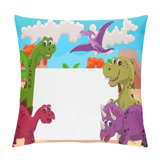 Personality  Dinosaur Cartoon With Blank Sign Pillow Covers