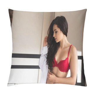 Personality  Sexy Girl In Red Underwear And White Shirt Standing With Closed Eyes Pillow Covers