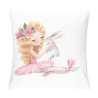 Personality  Cute Ballerina Girl With Floral Wreath Holding Bunny Pillow Covers