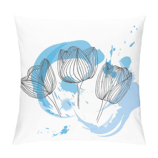 Personality  Hand Drawn Vector Tulips With Watercolor Splashes, Abstract Textures And Nature Floral Motifs In Pastel Colors Isolated On White Background. Pillow Covers