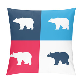 Personality  Bear Side View Silhouette Blue And Red Four Color Minimal Icon Set Pillow Covers