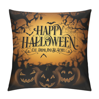 Personality  Vintage Happy Halloween Typographical Background With Pumpkins Pillow Covers