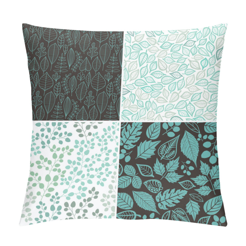 Personality  Set of Four Seamless Pattern With Leaf. Abstract leaf texture, e pillow covers
