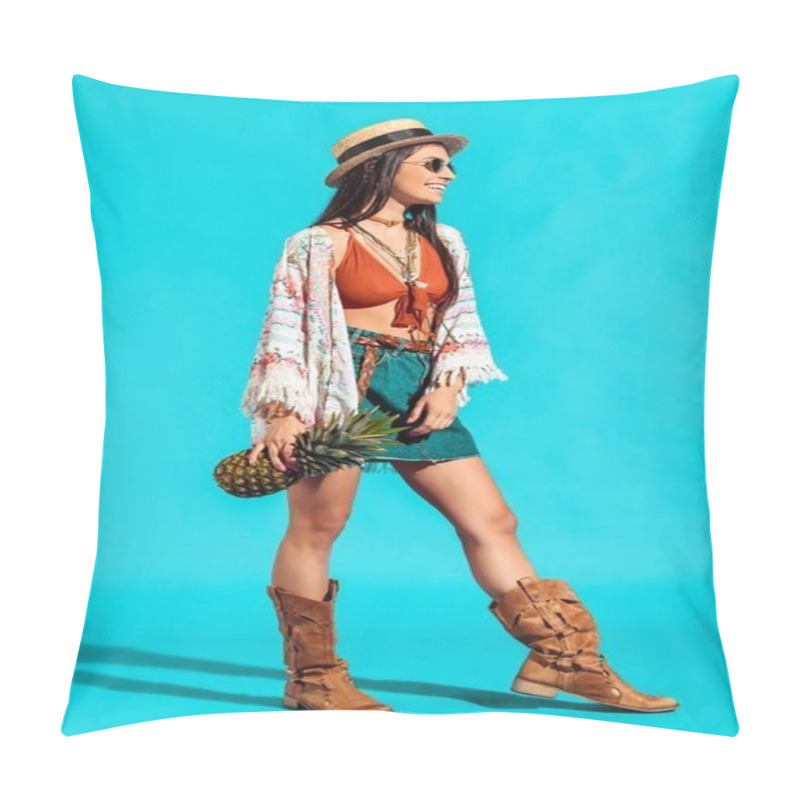 Personality  bohemian girl holding pineapple  pillow covers