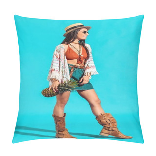 Personality  Bohemian Girl Holding Pineapple  Pillow Covers