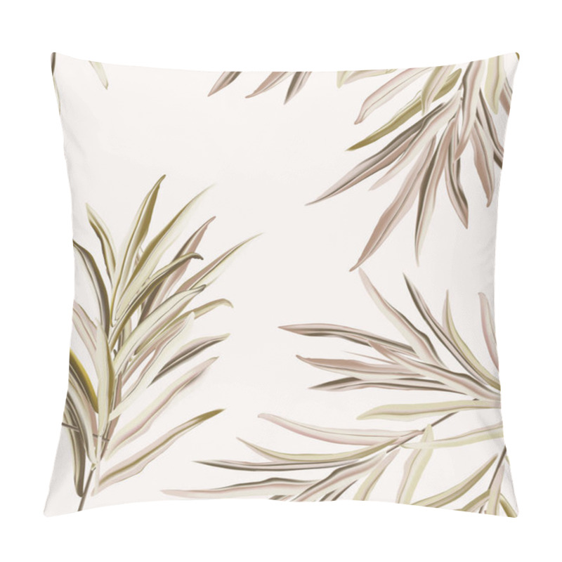 Personality  Palm pattern in pastel colors, foliage leaves hand drawn doodle graphics on beige background, nature wedding botanical decoration. Soft beige design  pillow covers