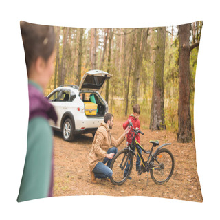 Personality  Father Teaching Son To Ride Bicycle Pillow Covers